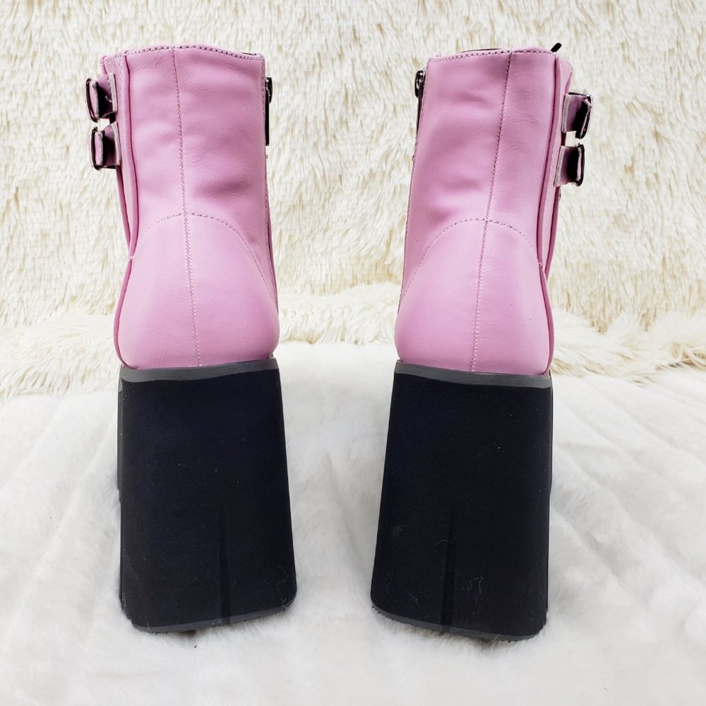 Goth 4 1/2" Platform  Faux Lace-Up Ankle Boot in Pink - Picture 9 of 12